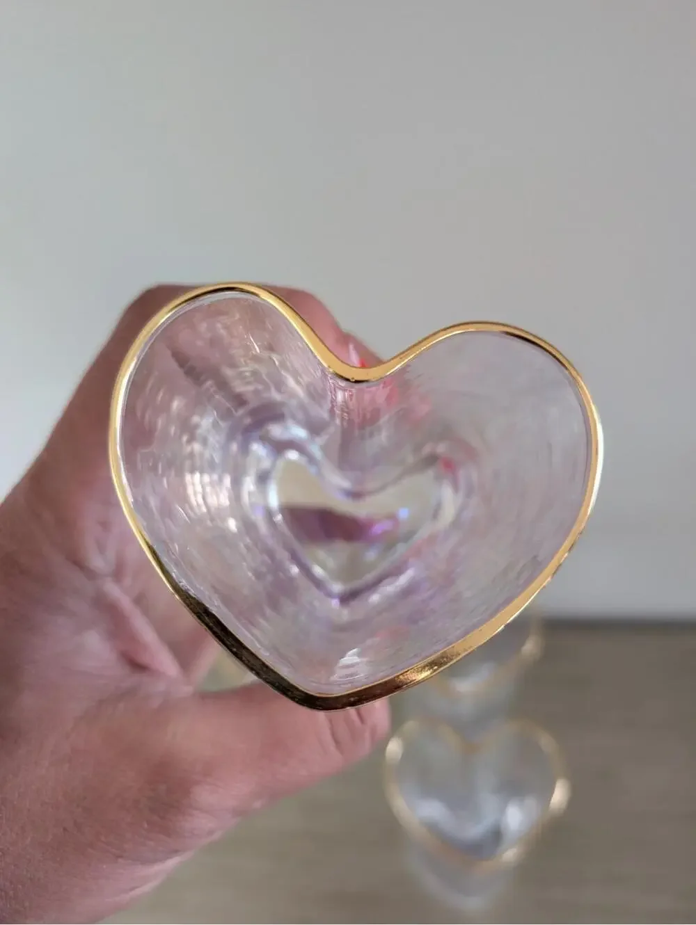 Iridescent Heart Shaped Drinking Juice Glasses Glassware Valentine's Romance